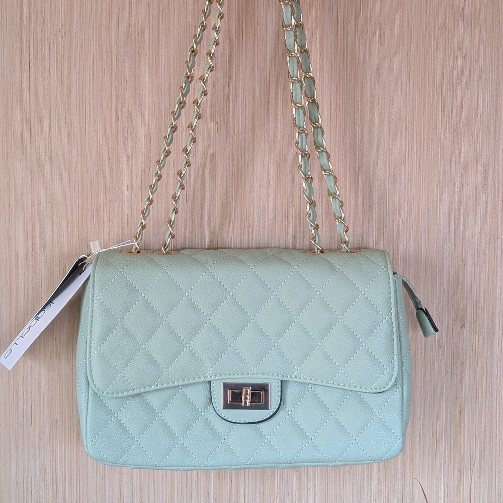Mint Clutch With Adjustable Crossbody Straps.